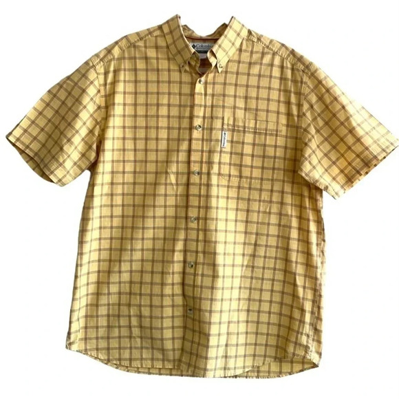 Columbia Men’s plaid short sleeved button down shirt Mustard Yellow Size L - Picture 2 of 13
